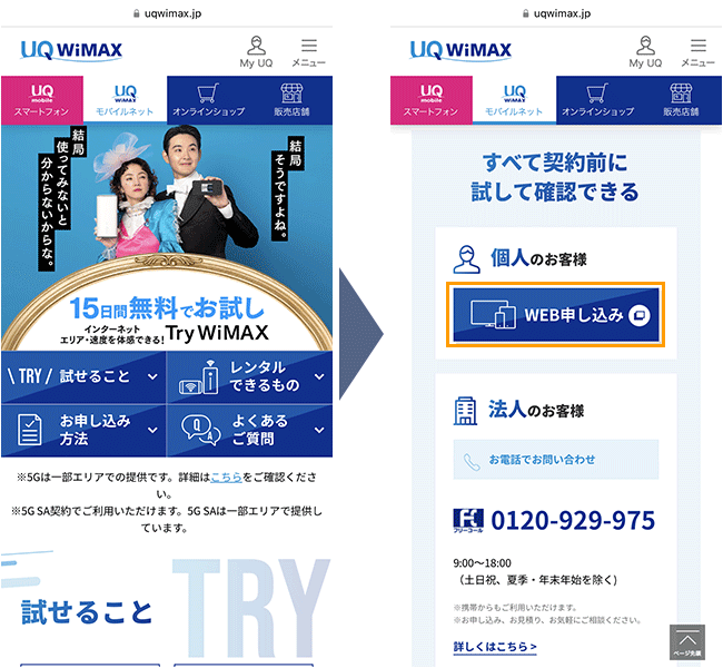 TryWiMAX 申込み手順